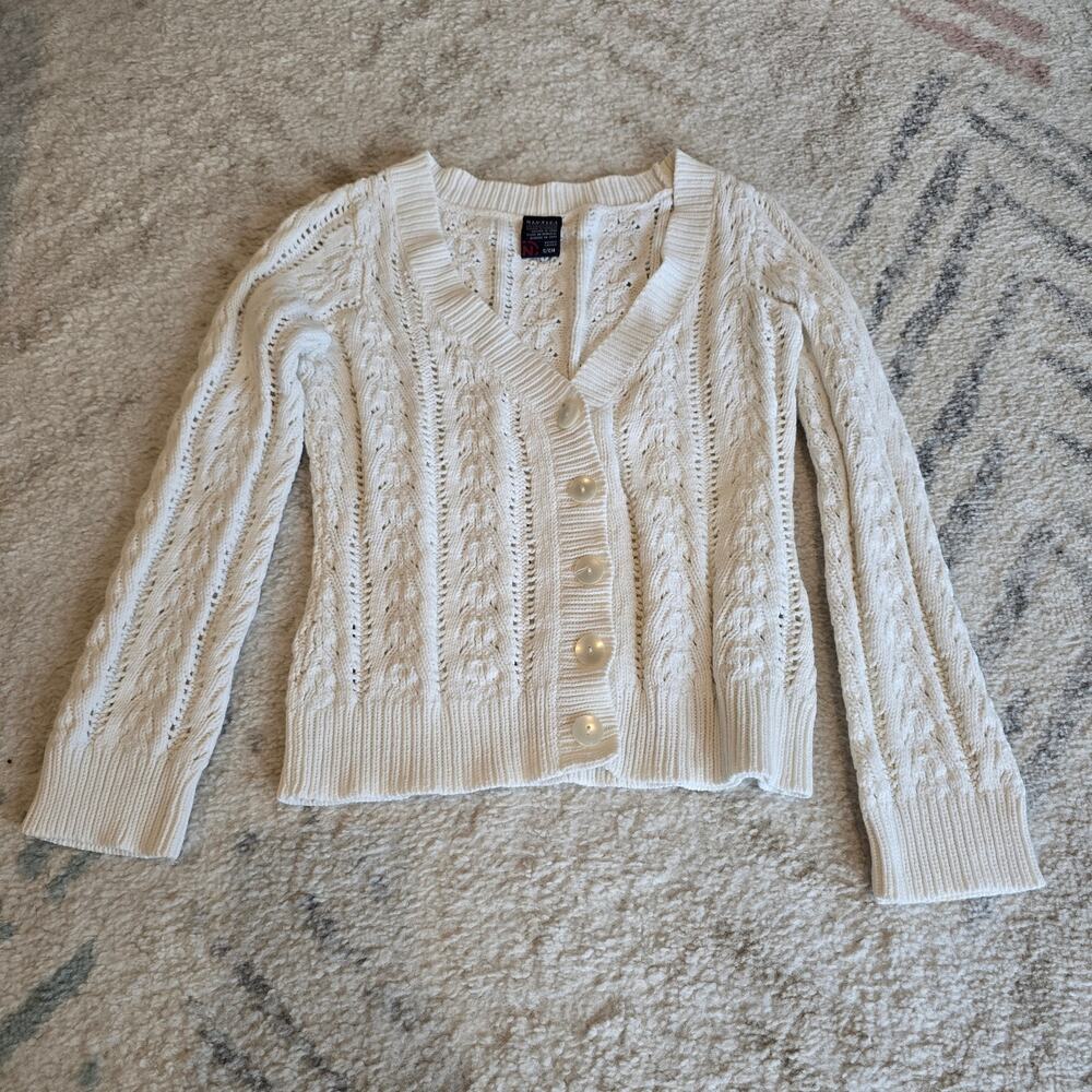 Women's Nautica Cream Cable Knit Sweater Cardigan | Size Small